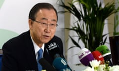 Ban Ki-moon speaks at a press conference ahead of the launch of the UNs report on humanitarian financing in Dubai.