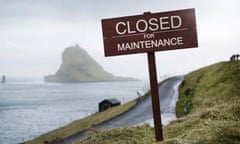 Sign reading 'Closed for Maintenance' on the Faroe Islands, part of a new campaign to promote the islands.