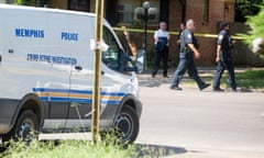 Memphis Police officers respond to a scene near the intersection of McCrory Avenue and Gary Street in Memphis, Tenn., Monday, July 31, 2023. Memphis police said officers shot a suspect after he attempted to enter a Jewish school with a gun and fired shots after he couldn't get into the building. (Chris Day/The Commercial Appeal via AP)