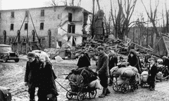 32 - Image of Germans fleeing west in 1944 Some of the Germans who fled or were expelled from the East after 1944. Note the handcarts, which became iconic symbols of flight and expulsion.