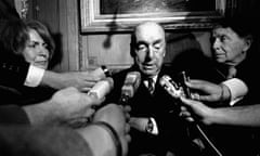 Pablo Neruda<br>FILE - This Oct. 21, 1971 file photo shows Pablo Neruda, poet and then Chilean ambassador to France, talk with reporters in Paris after being named the 1971 Nobel Prize for Literature. Chiles government is acknowledging that Neruda might have been killed after the 1973 coup that brought Gen. Augusto Pinochet to power. The Chile’s Interior Ministry released a statement Thursday, Nov. 5, 2015, amid press reports that Neruda might not have died of cancer . (AP Photo/Laurent Rebours, File)