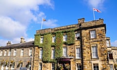 The facade and entrance to The Old Hall Hotel, Buxton, Derbyshire, England, UK