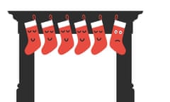 Illustration by Lo Cole of stockings over a fireplace