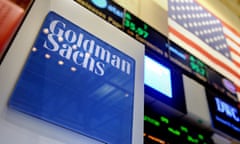 A Goldman Sachs sign on the floor of the New York stock exchange