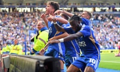 Cesare Casadei celebrates his winner at the King Power Stadium