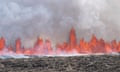 A volcano spews lava in Grindavik, Iceland.