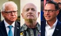 a side-by-side image of Tim Walz, Mark Kelly and Josh Shapiro