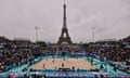 Beach volleyball in the shadow of the Eiffel Tower in Paris