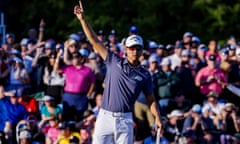 Min Woo Lee holes out on the 17th in the third round to rise to second place in The Players Championship. 