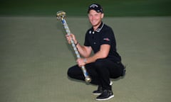 Danny Willett celebrates on the 18th green after the final round of the DP World Tour Championship.