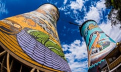 Painted cooling towers, and the largest mural in South Africa, on the decommissioned Orlando Power Station.