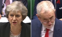 Theresa May and Jeremy Corbyn at PMQs