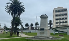 The empty plinth in St Kilda, Melbourne, where a Captain Cook statue was toppled overnight
