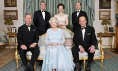 Britain’s Queen Elizabeth II (Centre Foreground) and Prince Philip (Right Foreground) are joined at Clarence House in London by Prince Charles, (Left Foreground) Prince Edward, (Right Background) Princess Anne (Centre Background) and Prince Andrew (Left Background) on the occasion of a dinner hosted by HRH The Prince of Wales and HRH The Duchess of Cornwall to mark the forthcoming Diamond Wedding Anniversary of The Queen and The Duke, 18 November 2007. **** MANDATORY BYLINE **** AFP PHOTO/TIM GRAHAM (Photo credit should read TIM GRAHAM/AFP/GettyImages) PPO FILE