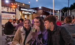 Fraser Webb, Maddie Maclatchy-Isles and Marysja Van Nieukerk in the Student area of Leeds. 