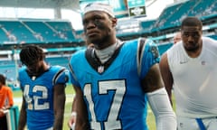 Carolina Panthers wide receiver DJ Chark (17) and his teammates take in Sunday’s loss