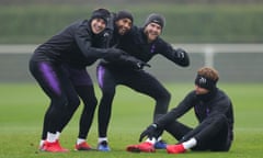 The banter is strong in Spurs training before the game against Chelsea at Wembley.
