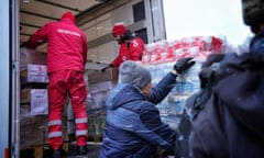 A truck with emergency aid in Chernivtsi, western Ukraine.