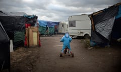 A child in the Calais refugee camp, France, in October 2016.