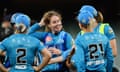 Amanda-Jade Wellington of the Adelaide Strikers celebrates one of her five wickets in the WBBL eliminator against Brisbane Heat.