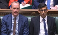 Prime Minister's Questions<br>Deputy Prime Minister Dominic Raab (left) and Prime Minister Rishi Sunak during Prime Minister's Questions in the House of Commons, London. Picture date: Wednesday February 1, 2023. PA Photo. See PA story POLITICS PMQs. Photo credit should read: House of Commons/PA Wire