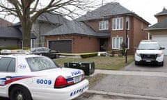 Police cars parked outside the Toronto area home of van attack suspect Alek Minassian on 24 April. 