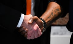 Anthony Albanese shakes hands with an Indigenous leader at Parliament House last week 