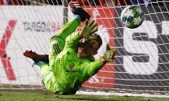 DFB Cup - FC Saarbrucken v Fortuna Dusseldorf<br>Soccer Football - DFB Cup - FC Saarbrucken v Fortuna Dusseldorf - Hermann-Neuberger-Stadion,  Saarbrucken, Germany - March 3, 2020   FC Saarbrucken's Daniel Batz saves a penalty from Fortuna Dusseldorf's Mathias Jorgensen giving FC Saarbrucken victory in the shootout   REUTERS/Kai Pfaffenbach    DFL regulations prohibit any use of photographs as image sequences and/or quasi-video