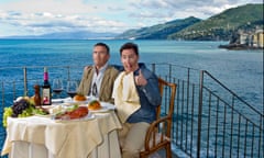 Steve Coogan and Rob Brydon on the set of the second series of Michael Winterbottom's "The Trip". They are in Camogli on the Italian Riviera.