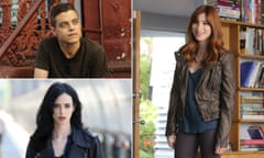 Composite of Elliott from Mr Robot, Aya Cash in You're the Worst and Jessica Jones