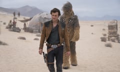 This image released by Lucasfilm shows Alden Ehrenreich and Joonas Suotamo in a scene from “Solo: A Star Wars Story.” (Jonathan Olley/Lucasfilm via AP)