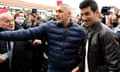 Novak Djokovic is surrounded by fans as he arrives for a ceremony in the coastal city of Budva, Montenegro, last month