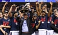 Gonzaga Bulldogs head coach Mark Few celebrates with his players.