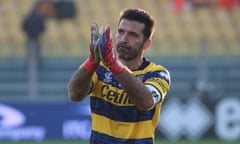 Gigi Buffon applauds the crowd before a Parma game.