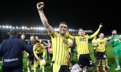 Cameron Brannagan punches the air in celebration after the match