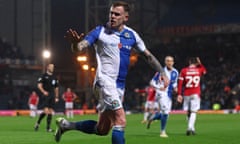 Sammie Szmodics celebrates after his second goal gives Blackburn a 3-1 lead over Wrexham