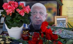 A makeshift memorial for Yevgeny Prigozhin, head of the Wagner mercenary group, following his death in a plane crash.