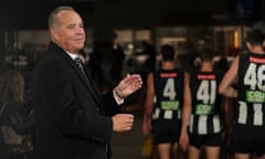 Mark Korda, new president of Collingwood football club, with players