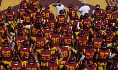 Southern California players enter the stadium before an NCAA college football game against San Jose State Saturday