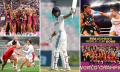 Top left clockwise: Adelaide Thunderbirds netball team; Satheesh Shubha; Amanda Serrano jabs Danila Ramos; Spain’s football team; England v Canada