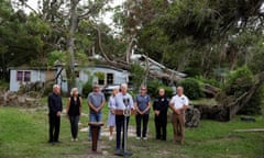Joe Biden stands in front of a house damaged by the hurricane as he speaks to reporters during a tour of the destruction brought by Hurricane Idalia in Florida.
