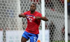 Joel Campbell celebrates his early – and decisive – goal in Doha.