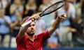 Stan Wawrinka celebrates after beating Novak Djokovic 6-7, 6-4, 7-5, 6-3.