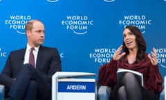 Duke of Cambridge listens as Jacinda Ardern speaks in Davos