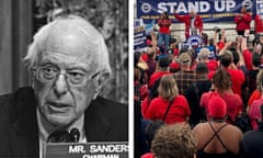 Bernie Sanders speaks at a hearing/Sanders speaks to hundreds of United Auto Workers Local members at a rally in downtown Detroit, Michigan