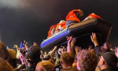 The Banksy-created boat at Idles’ Other stage set.