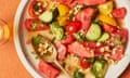 Rukmini Iyer's chaat masala with spiced watermelon, tomato and cucumber salad.