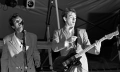 Andy Gill, right, and singer Jon King of Gang of Four play the Pier at New York in 1982.
