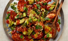 Yotam Ottolenghi's grilled nectarine and cucumber salad with gochujang.