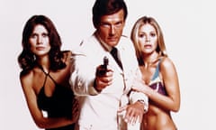 Roger Moore with Maud Adams and Britt Ekland on poster for  The Man With the Golden Gun.